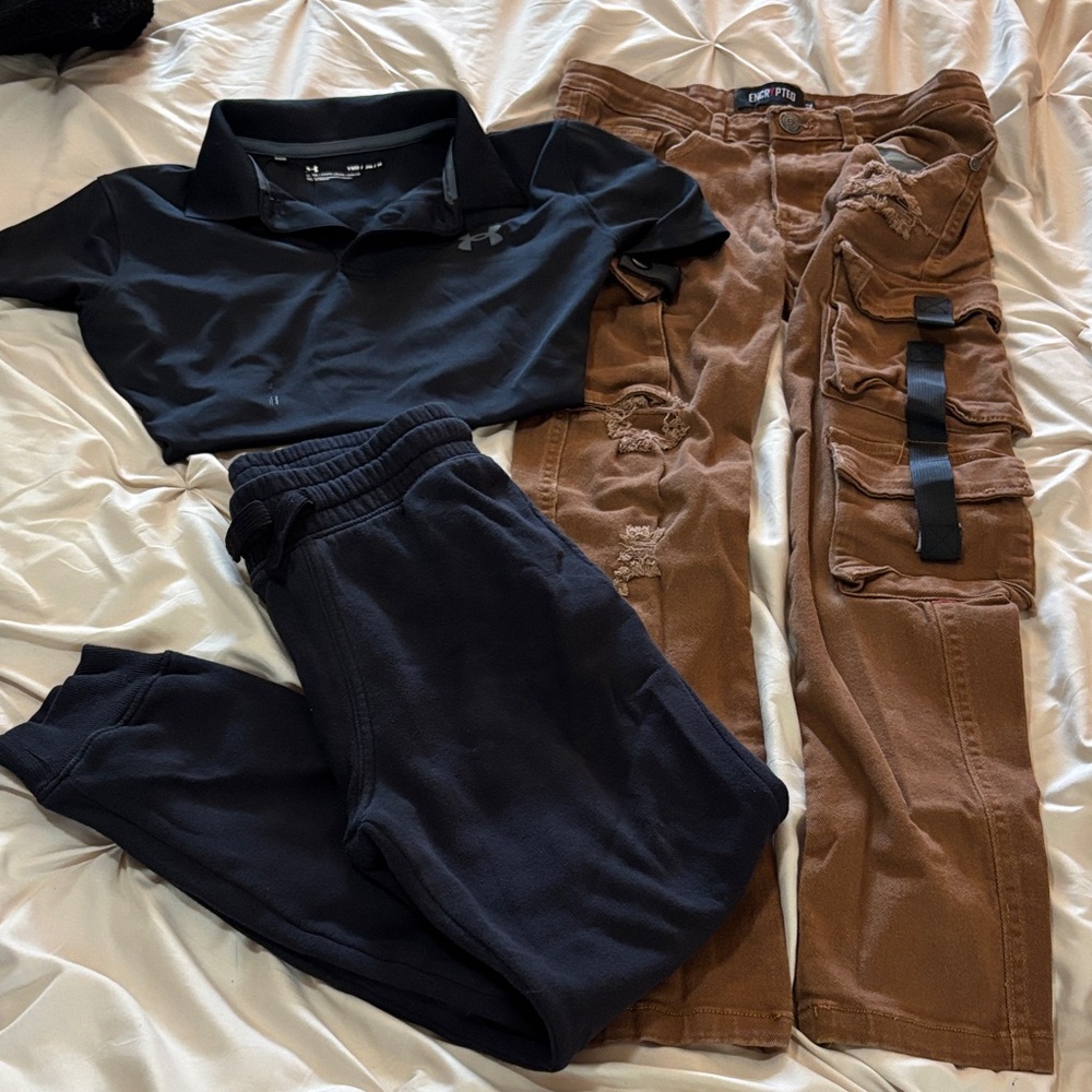 Under Armour Black Polo Golf shirt bundle Brown Cargo Pants HM Joggers